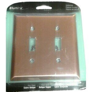Elumina Antique Copper Double 2 Toggle Wall Switch Plate Plated Steel NEW